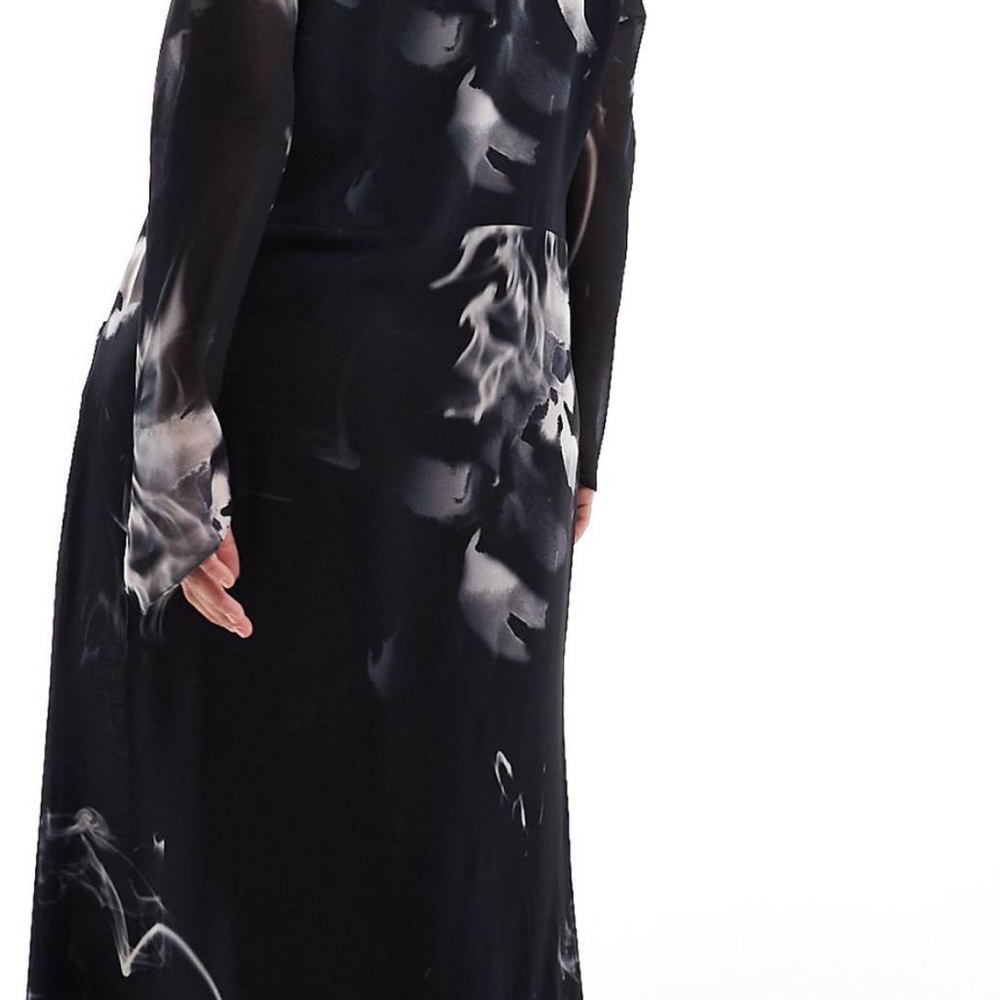 ASOS Curve Black and White Long Sleeve Dress